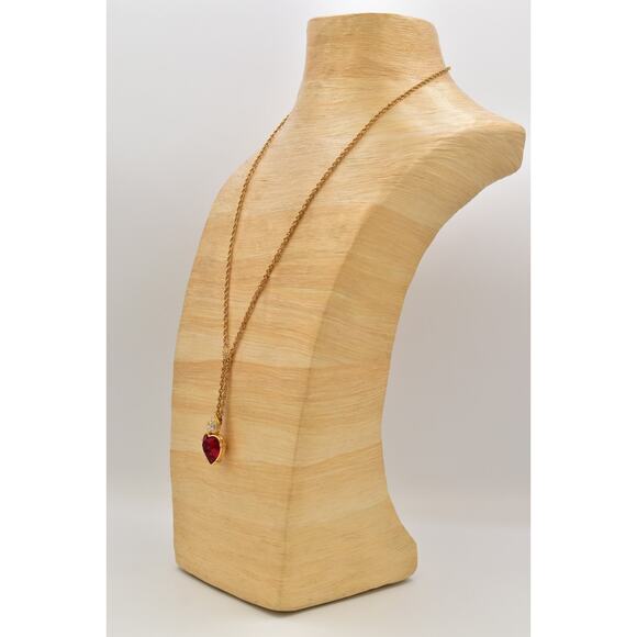 Swarovski Vintage Red Crystal Heart Necklace Rhinestone Gold Swan Signed BinBJ - Picture 9 of 12